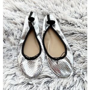J.Crew Evie‎ Mirrored Silver Textured Leather Flats
